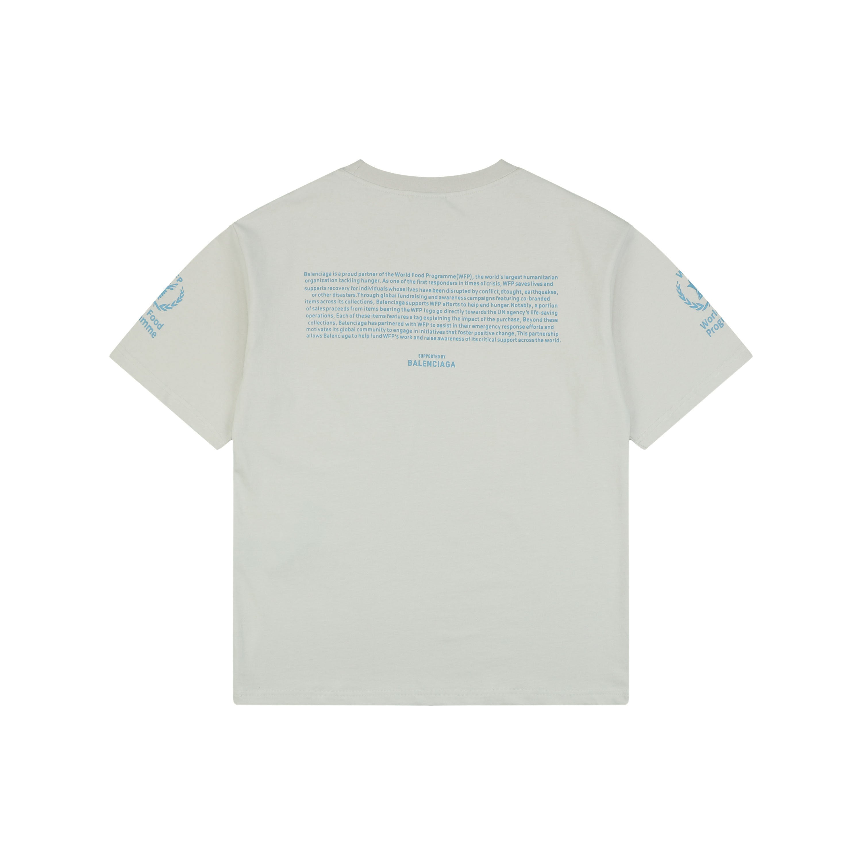 Balenciaga x WFP World Food Programme Blue Print Short Sleeve Tee — Cream