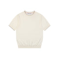 Brunello Cucinelli Black Tipping Cashmere Cotton Short Sleeve Knit Top — Cream