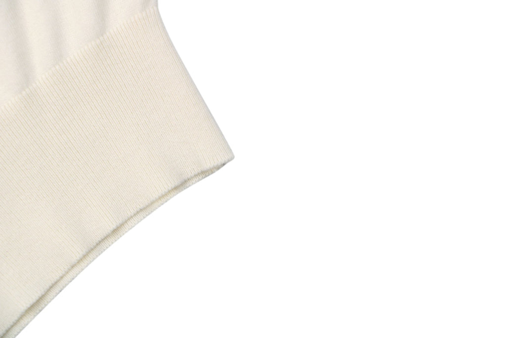 Brunello Cucinelli Black Tipping Cashmere Cotton Short Sleeve Knit Top — Cream