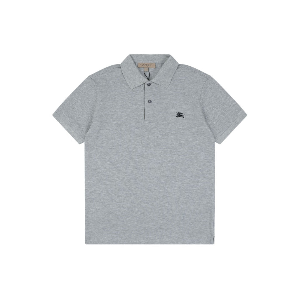 Burberry Equestrian Knight Embroidered Polo Short Sleeve — Light Grey