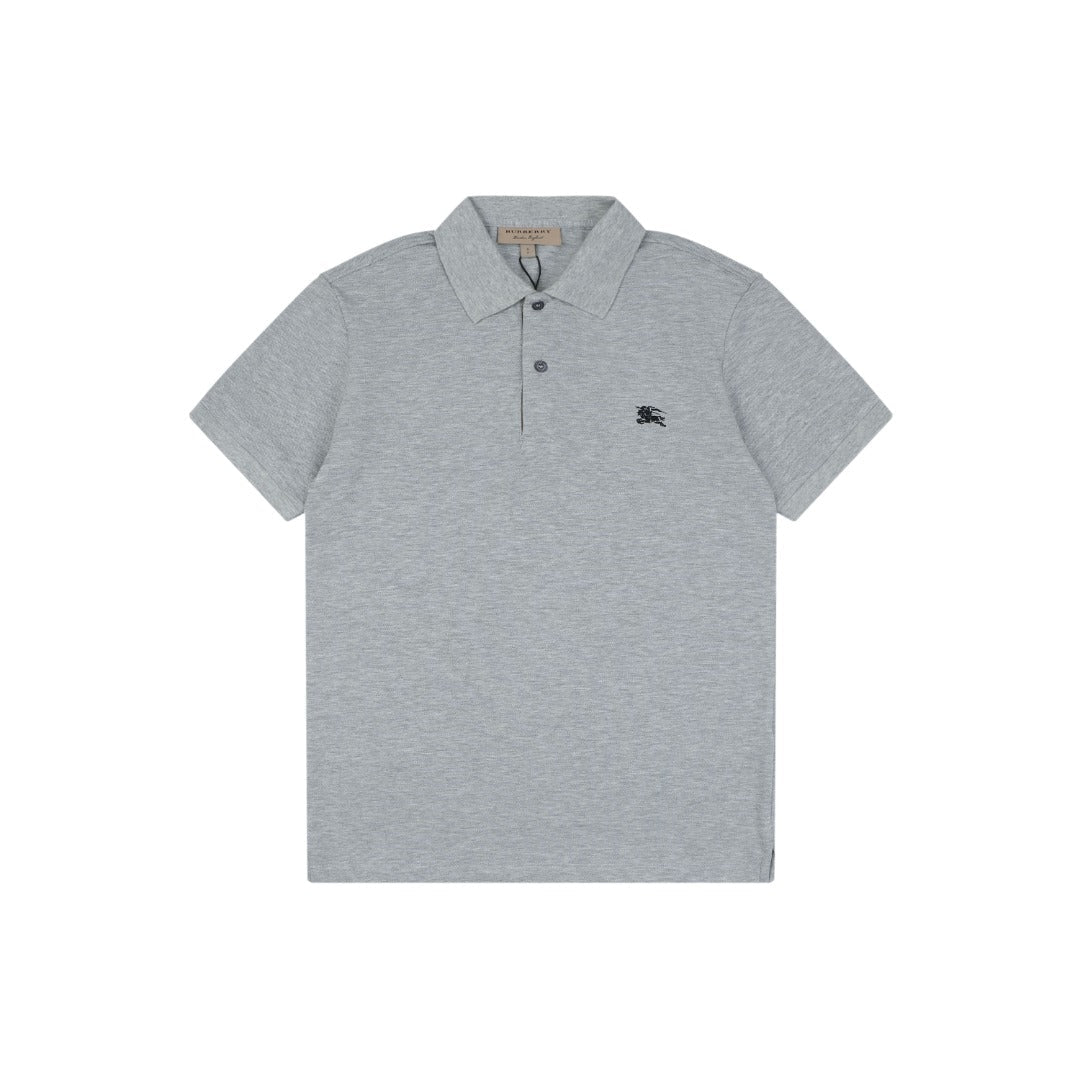 Burberry Equestrian Knight Embroidered Polo Short Sleeve — Light Grey