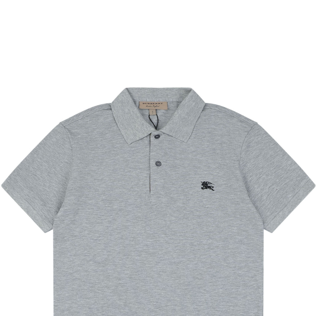 Burberry Equestrian Knight Embroidered Polo Short Sleeve — Light Grey