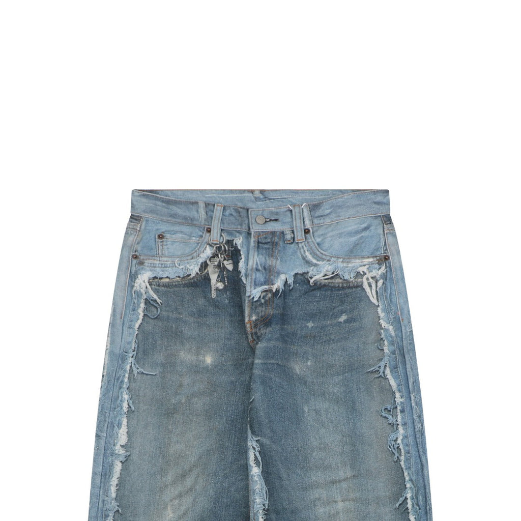 Acne Studios 1981M Heavily Distressed Raw Edge Wide-Leg Jeans — Mid Blue