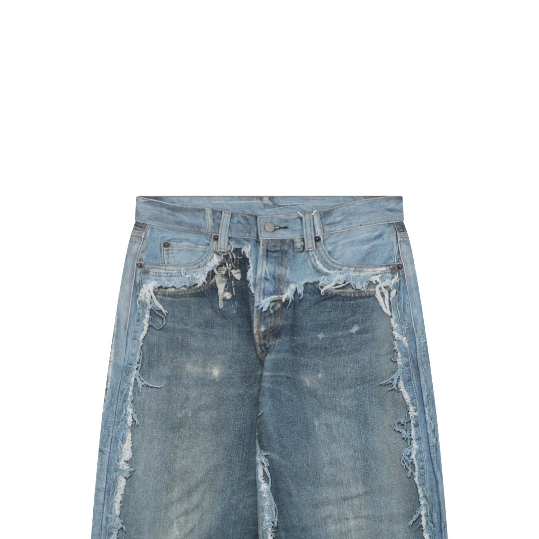 Acne Studios 1981M Heavily Distressed Raw Edge Wide-Leg Jeans — Mid Blue