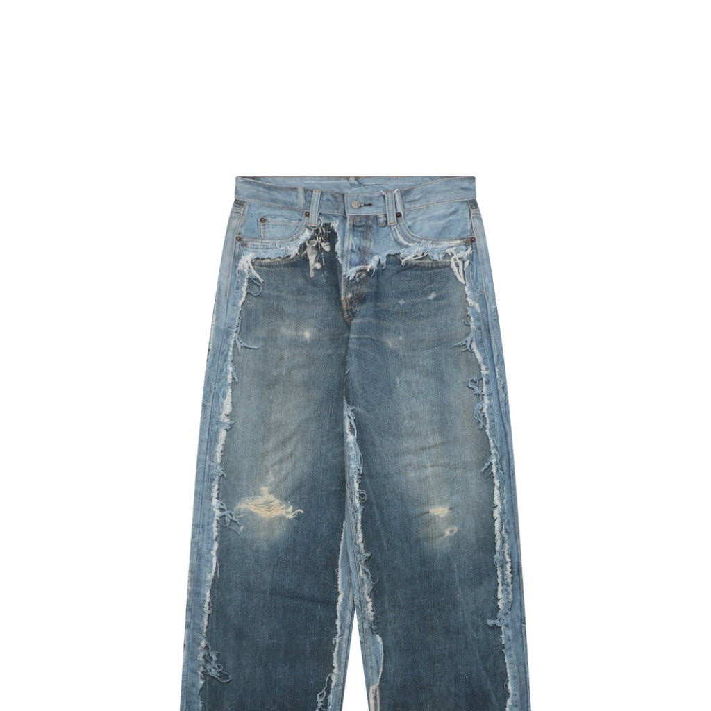 Acne Studios 1981M Heavily Distressed Raw Edge Wide-Leg Jeans — Mid Blue
