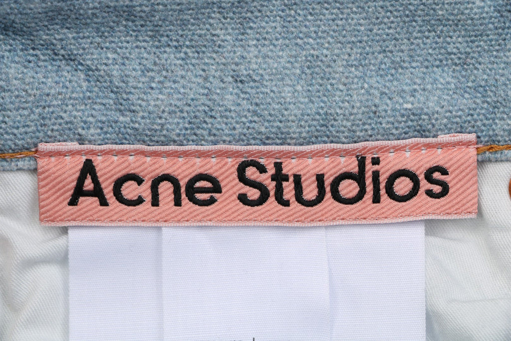 Acne Studios 1981M Heavily Distressed Raw Edge Wide-Leg Jeans — Mid Blue