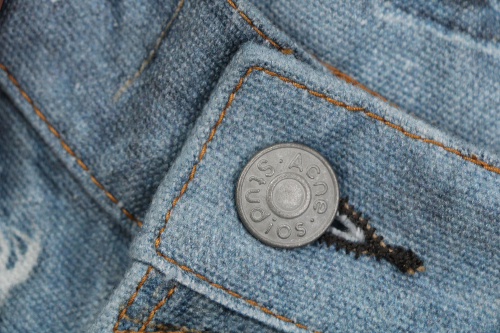Acne Studios 1981M Heavily Distressed Raw Edge Wide-Leg Jeans — Mid Blue