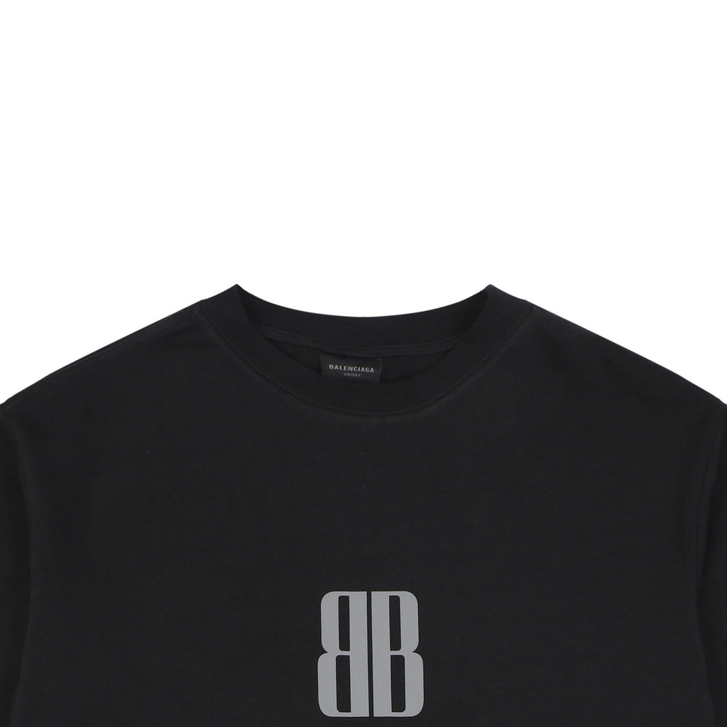 Balenciaga Signature Double BB Logo Print Short Sleeve Tee – Black