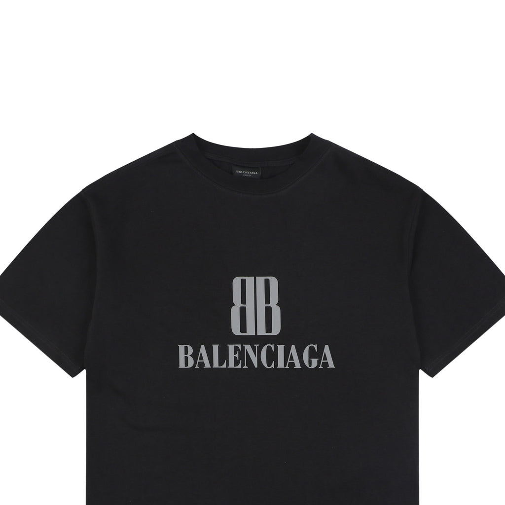 Balenciaga Signature Double BB Logo Print Short Sleeve Tee – Black
