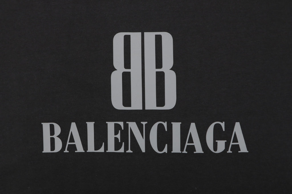 Balenciaga Signature Double BB Logo Print Short Sleeve Tee – Black