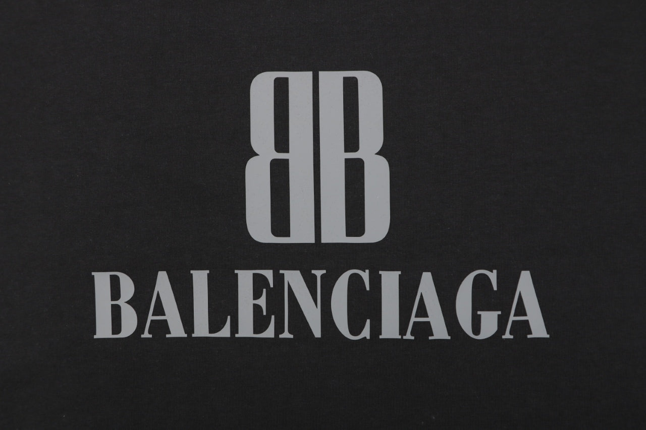 Balenciaga Signature Double BB Logo Print Short Sleeve Tee – Black