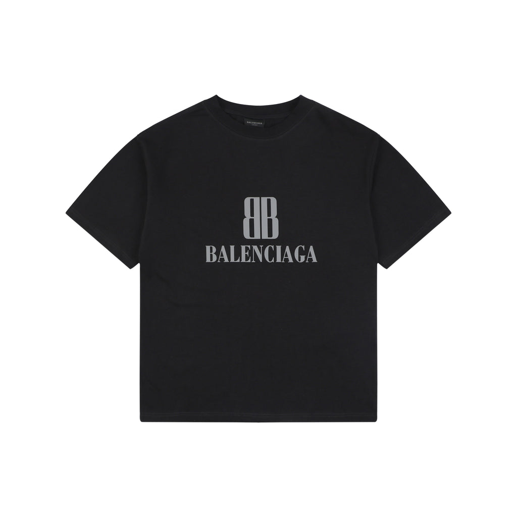Balenciaga Signature Double BB Logo Print Short Sleeve Tee – Black