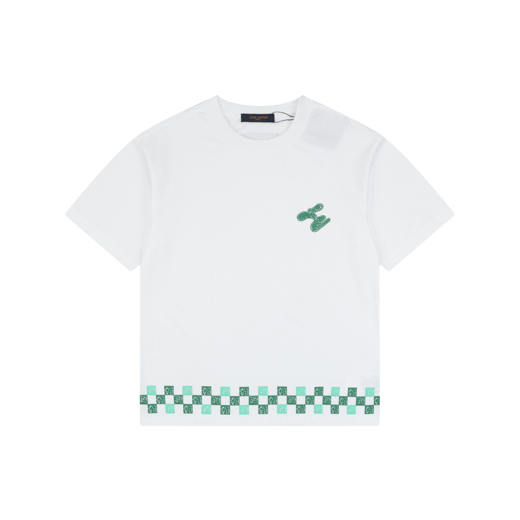 Louis Vuitton LV Graffiti Checkerboard Hem Print Short Sleeve Tee – White