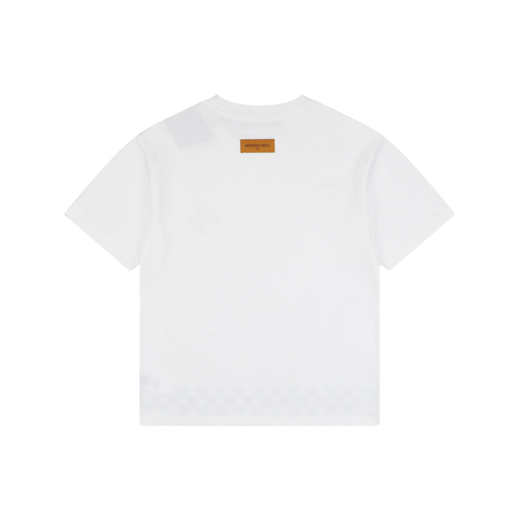 Louis Vuitton LV Graffiti Checkerboard Hem Print Short Sleeve Tee – White