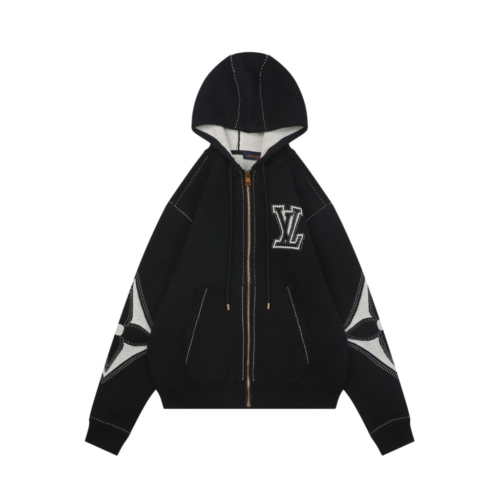 Louis Vuitton LV Intarsia Star Panel Zip-Up Hoodie – Black