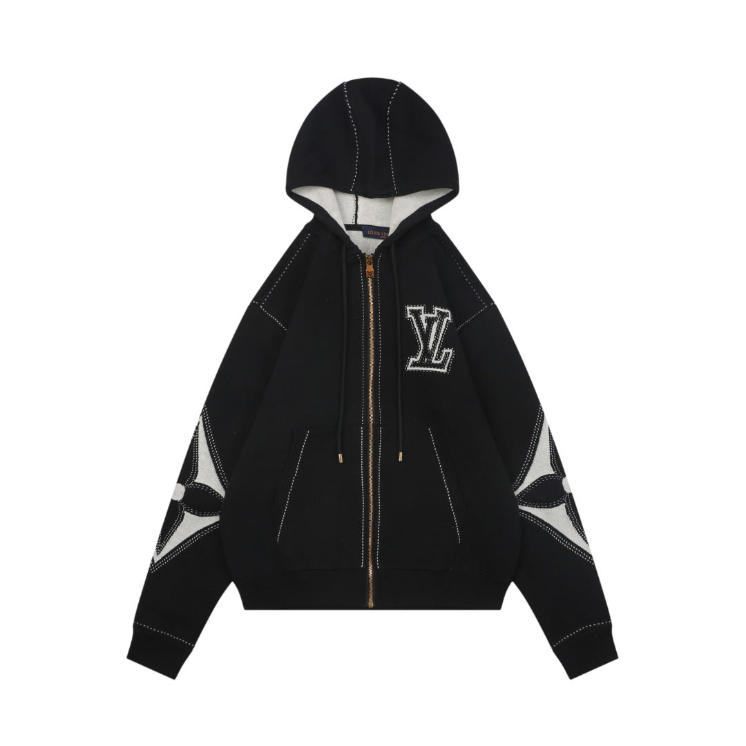Louis Vuitton LV Intarsia Star Panel Zip-Up Hoodie – Black