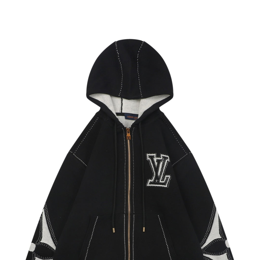 Louis Vuitton LV Intarsia Star Panel Zip-Up Hoodie – Black