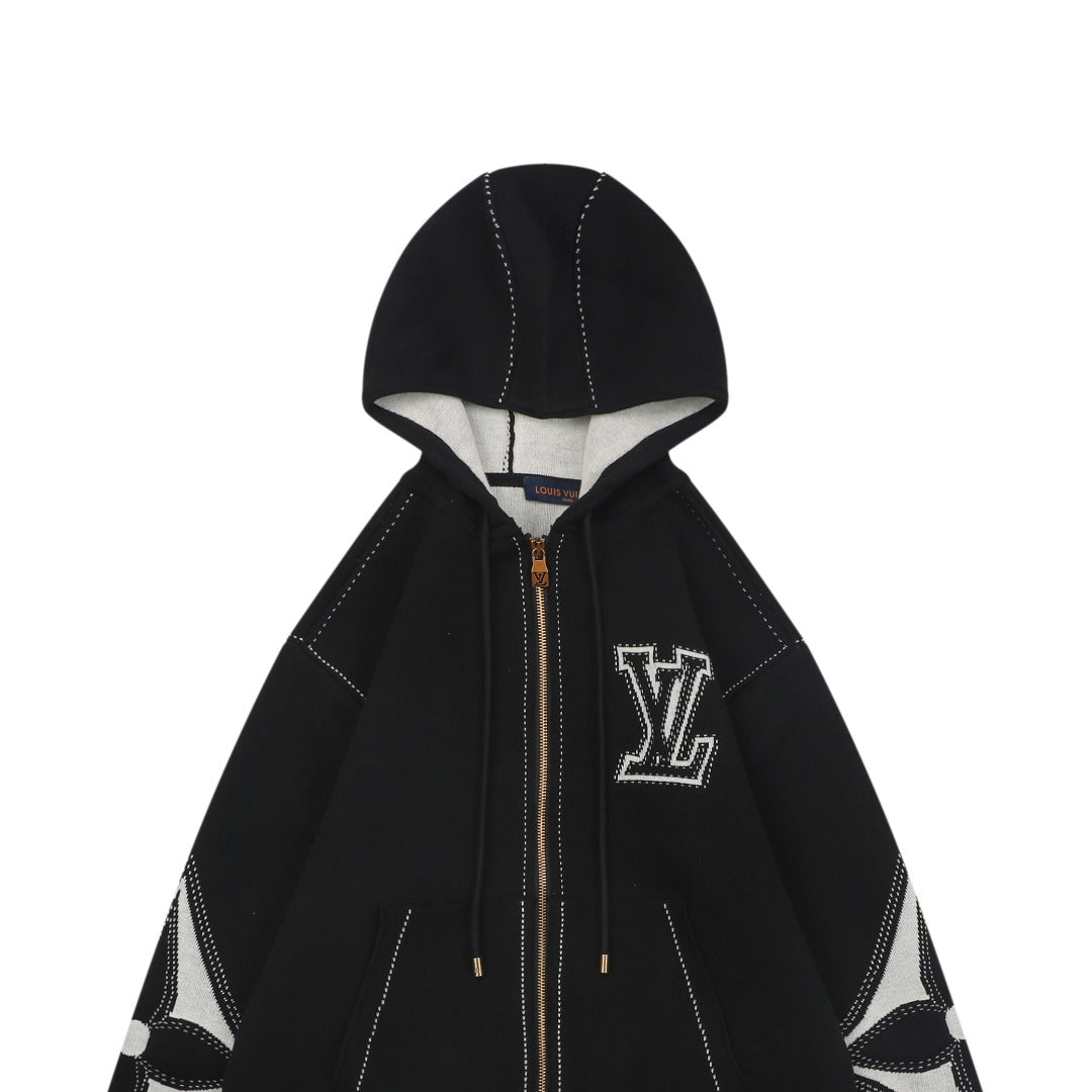 Louis Vuitton LV Intarsia Star Panel Zip-Up Hoodie – Black