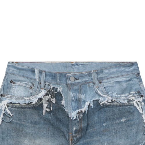 Acne Studios 1981M Heavily Distressed Raw Edge Denim Shorts — Mid Blue