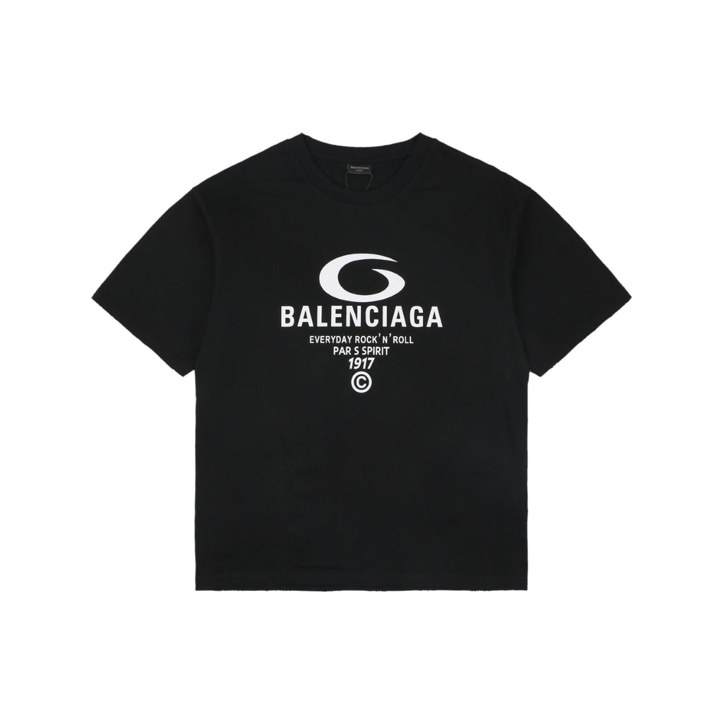 Balenciaga 1917 Circle Logo Everyday Rock N Roll Print Short Sleeve Tee – Black