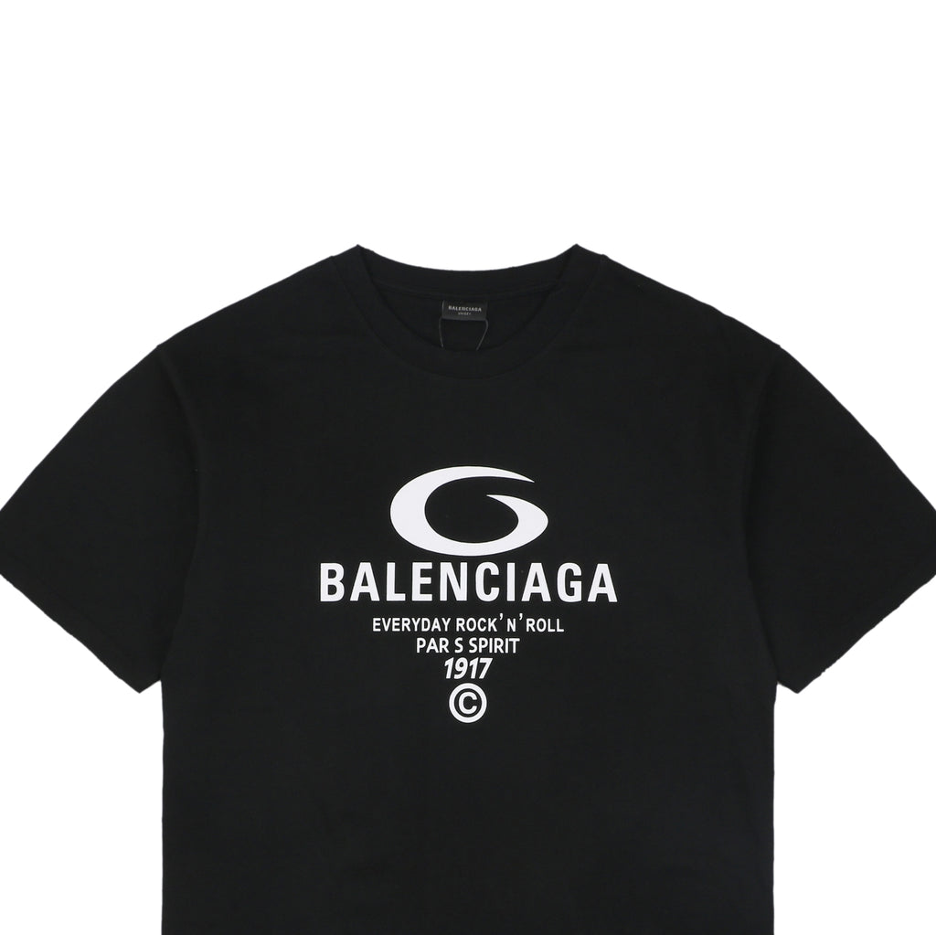 Balenciaga 1917 Circle Logo Everyday Rock N Roll Print Short Sleeve Tee – Black