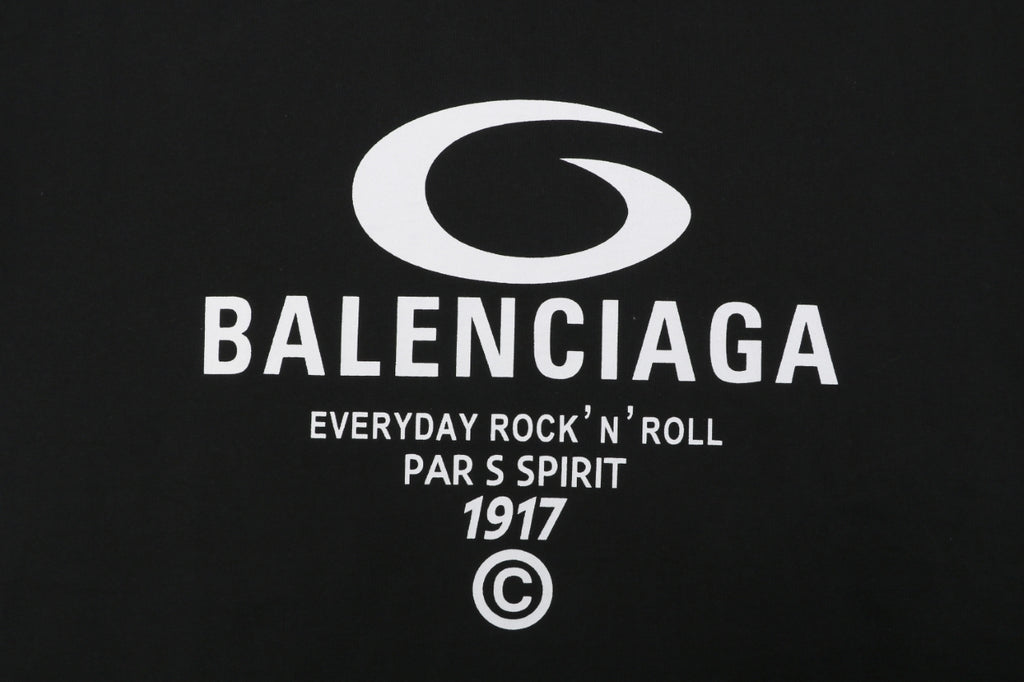 Balenciaga 1917 Circle Logo Everyday Rock N Roll Print Short Sleeve Tee – Black