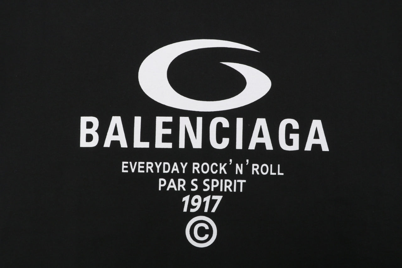 Balenciaga 1917 Circle Logo Everyday Rock N Roll Print Short Sleeve Tee – Black