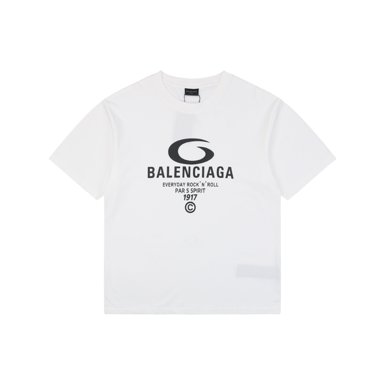 Balenciaga 1917 Circle Logo Everyday Rock N Roll Print Short Sleeve Tee – White