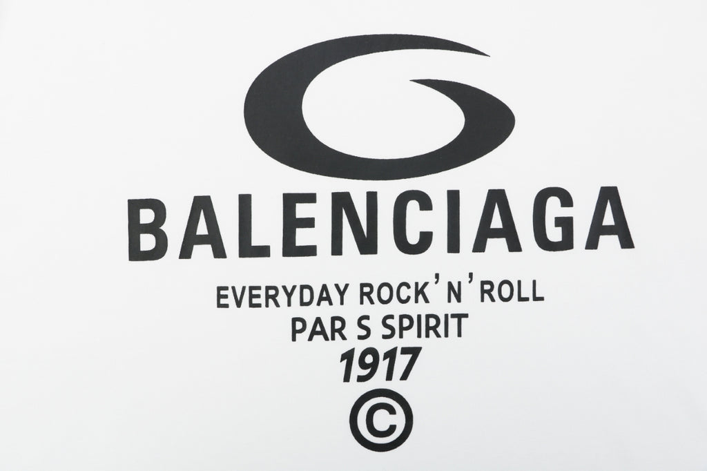 Balenciaga 1917 Circle Logo Everyday Rock N Roll Print Short Sleeve Tee – White