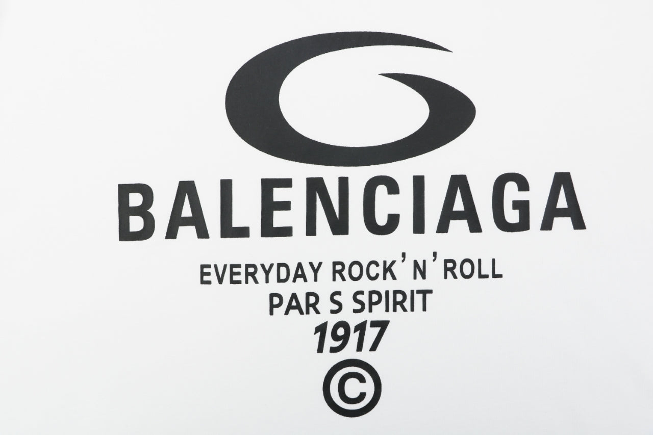 Balenciaga 1917 Circle Logo Everyday Rock N Roll Print Short Sleeve Tee – White