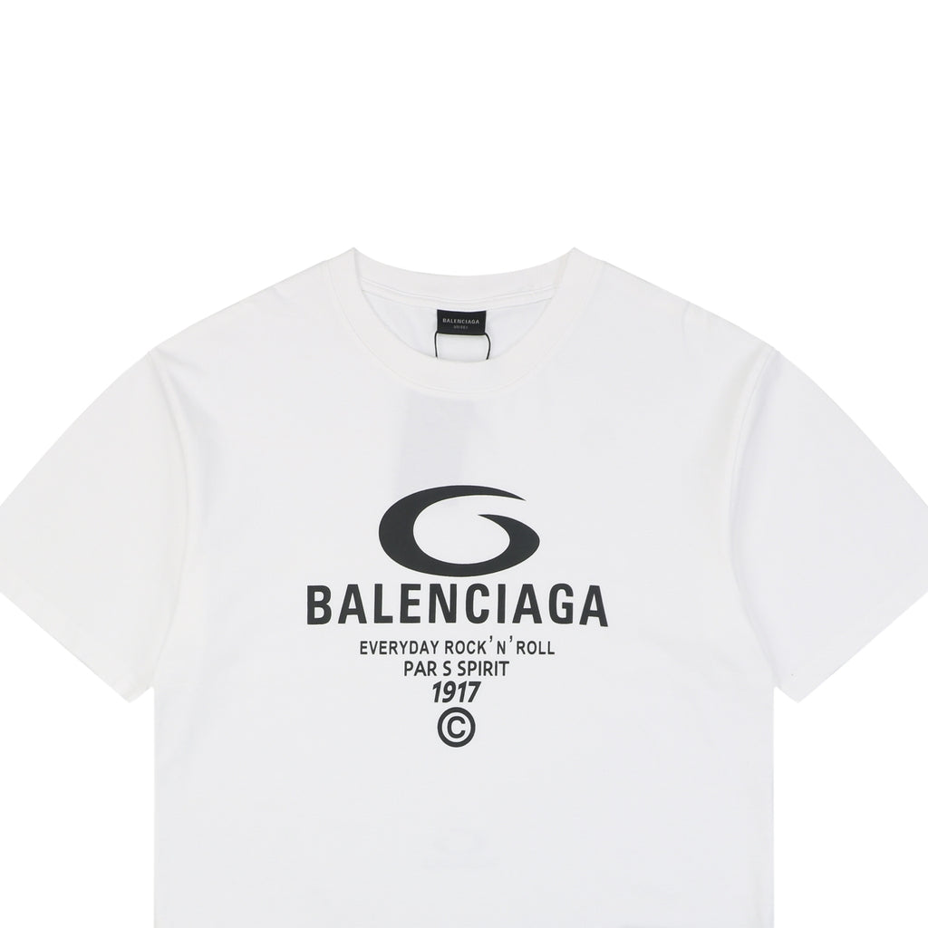 Balenciaga 1917 Circle Logo Everyday Rock N Roll Print Short Sleeve Tee – White