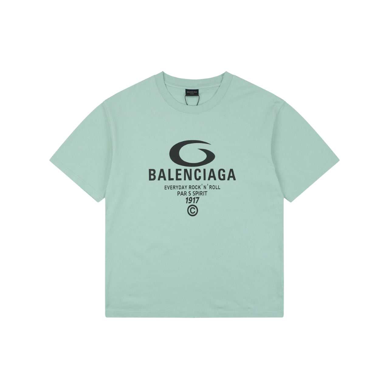 Balenciaga 1917 Circle Logo Everyday Rock N Roll Print Short Sleeve Tee – Mint Green