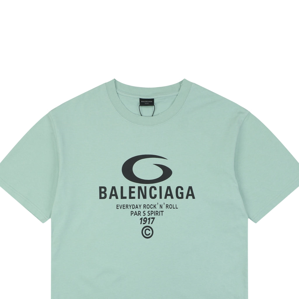 Balenciaga 1917 Circle Logo Everyday Rock N Roll Print Short Sleeve Tee – Mint Green