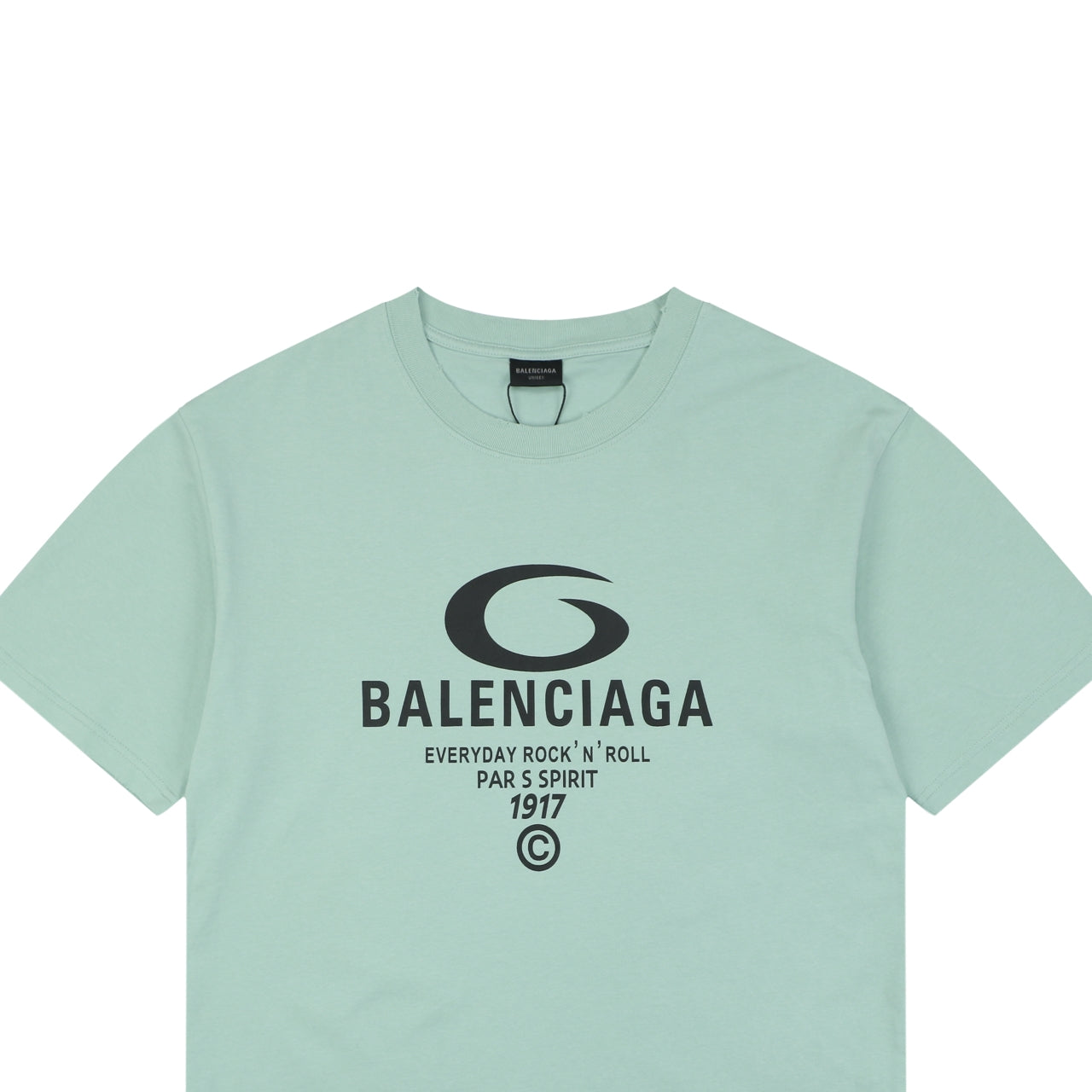 Balenciaga 1917 Circle Logo Everyday Rock N Roll Print Short Sleeve Tee – Mint Green