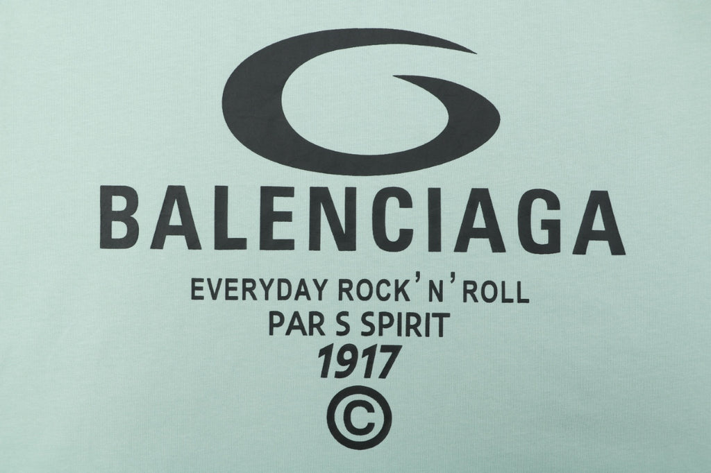 Balenciaga 1917 Circle Logo Everyday Rock N Roll Print Short Sleeve Tee – Mint Green