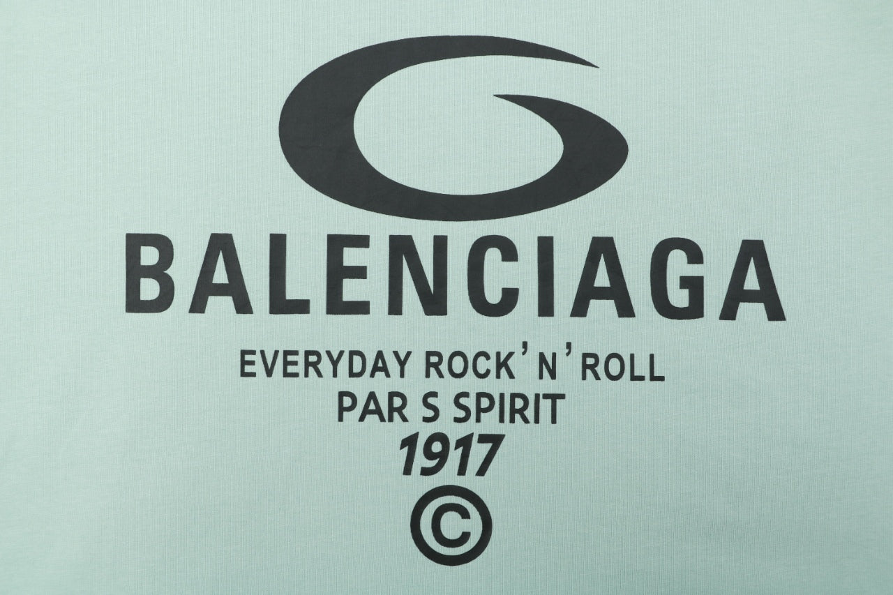 Balenciaga 1917 Circle Logo Everyday Rock N Roll Print Short Sleeve Tee – Mint Green