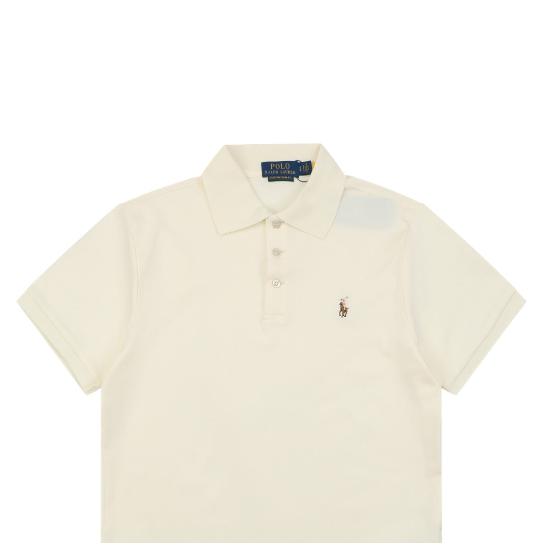 Ralph Lauren Multi-Color Pony Logo Embroidered Polo Short Sleeve — Cream