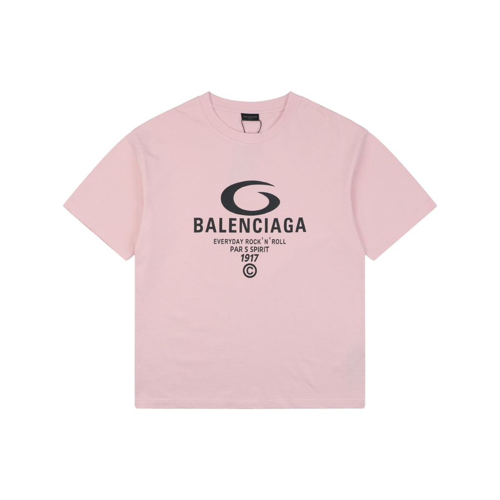 Balenciaga 1917 Circle Logo Everyday Rock N Roll Print Short Sleeve Tee – Pink