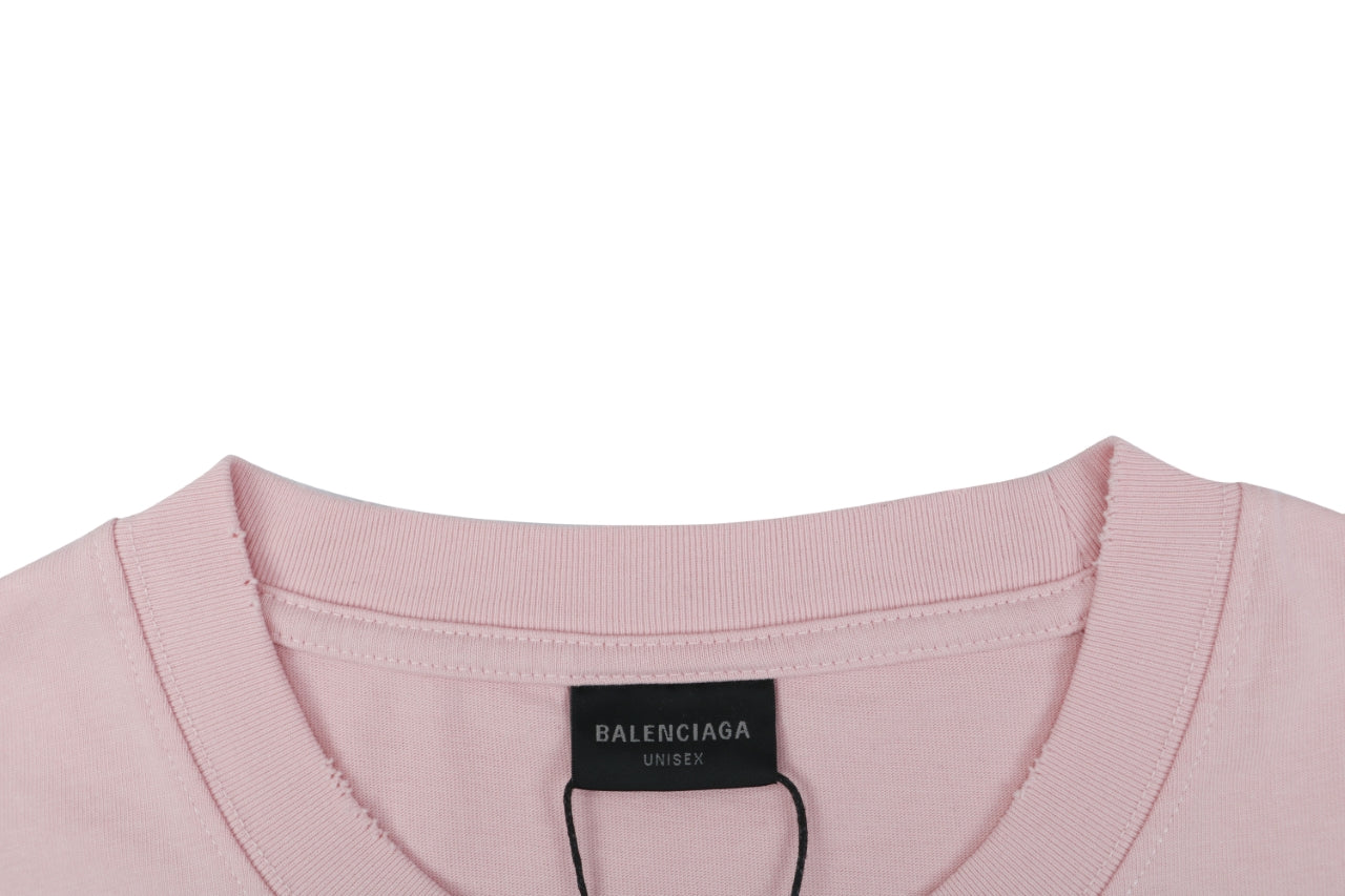 Balenciaga 1917 Circle Logo Everyday Rock N Roll Print Short Sleeve Tee – Pink