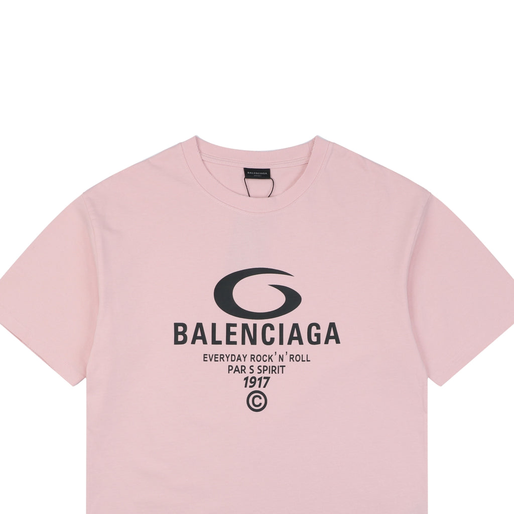 Balenciaga 1917 Circle Logo Everyday Rock N Roll Print Short Sleeve Tee – Pink