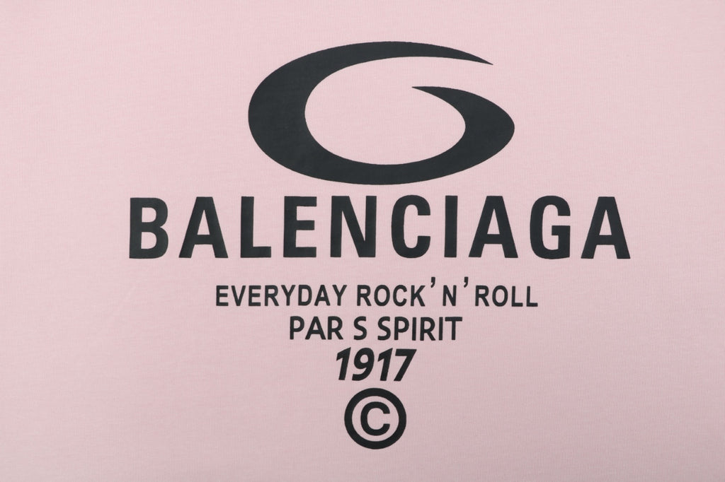 Balenciaga 1917 Circle Logo Everyday Rock N Roll Print Short Sleeve Tee – Pink