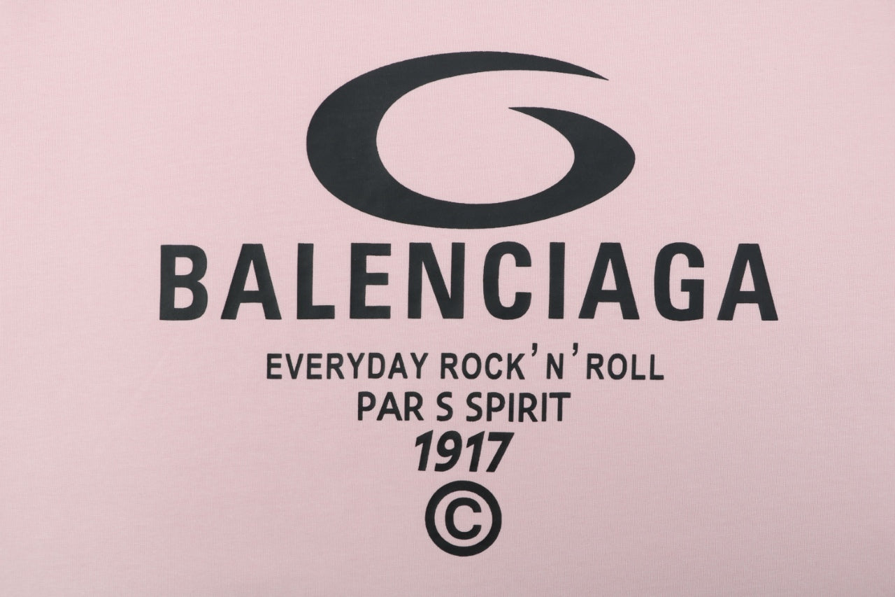 Balenciaga 1917 Circle Logo Everyday Rock N Roll Print Short Sleeve Tee – Pink