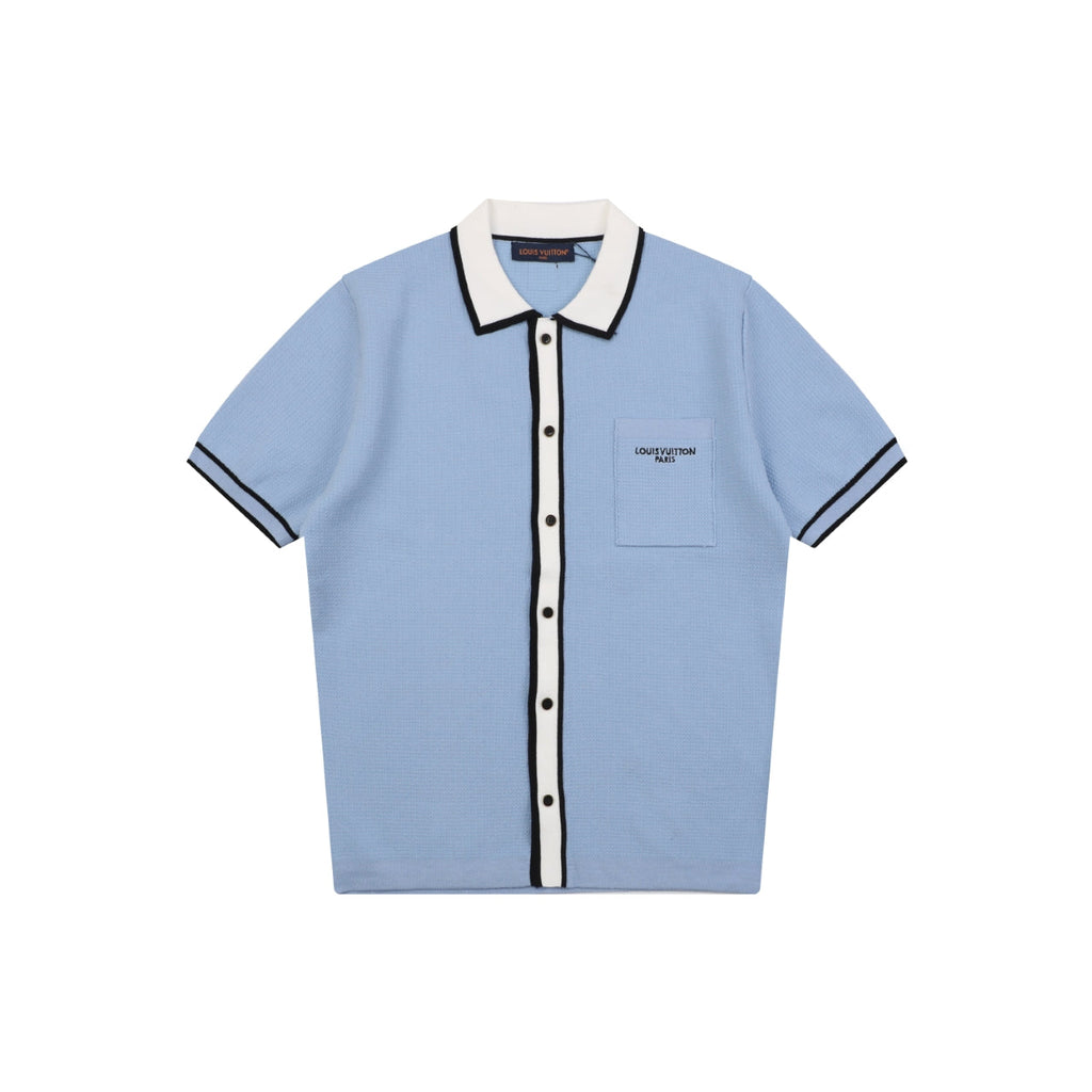 Louis Vuitton Contrast Placket Pocket Logo Short Sleeve Shirt — Ice Blue