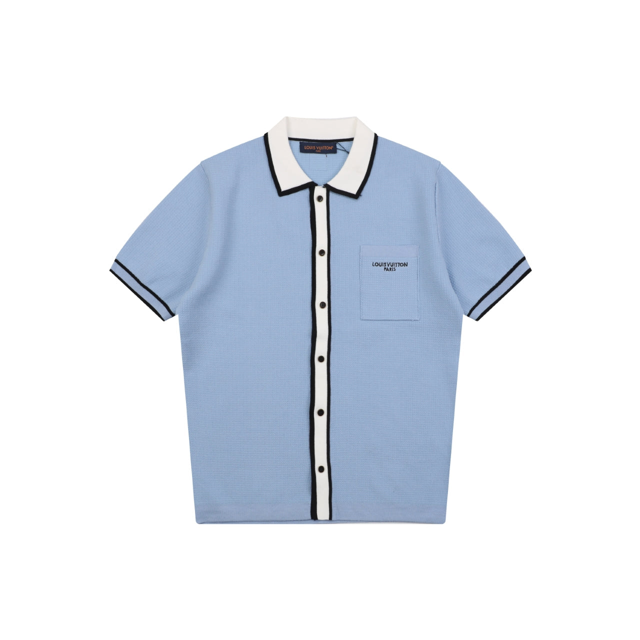 Louis Vuitton Contrast Placket Pocket Logo Short Sleeve Shirt — Ice Blue