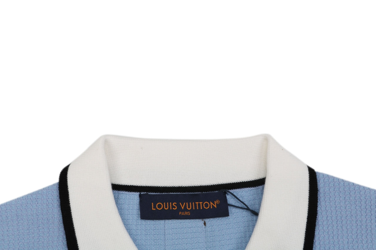 Louis Vuitton Contrast Placket Pocket Logo Short Sleeve Shirt — Ice Blue