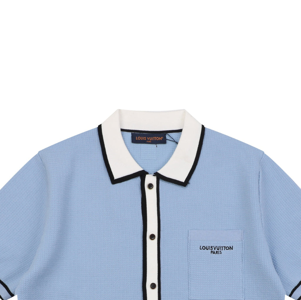 Louis Vuitton Contrast Placket Pocket Logo Short Sleeve Shirt — Ice Blue