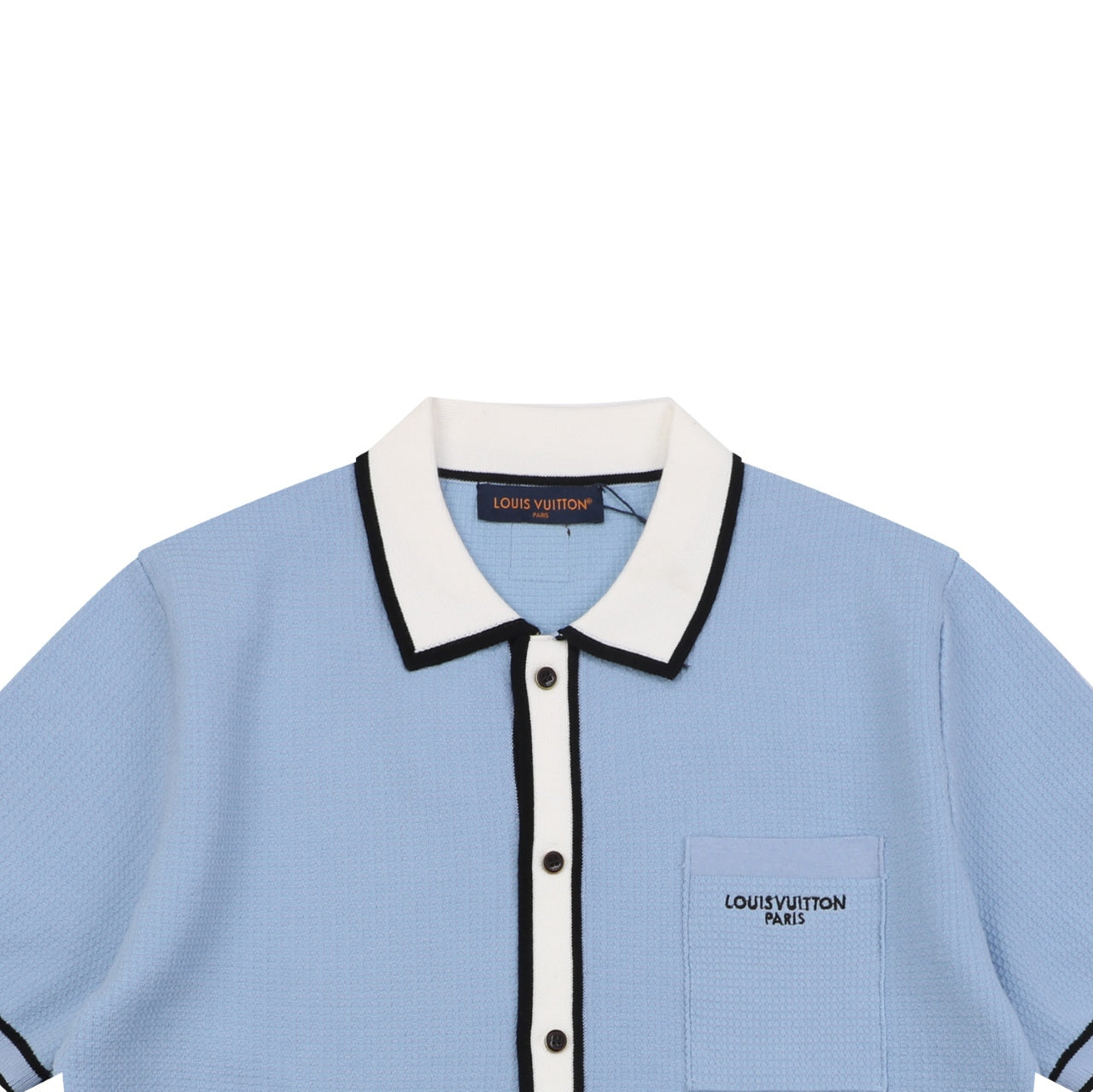 Louis Vuitton Contrast Placket Pocket Logo Short Sleeve Shirt — Ice Blue