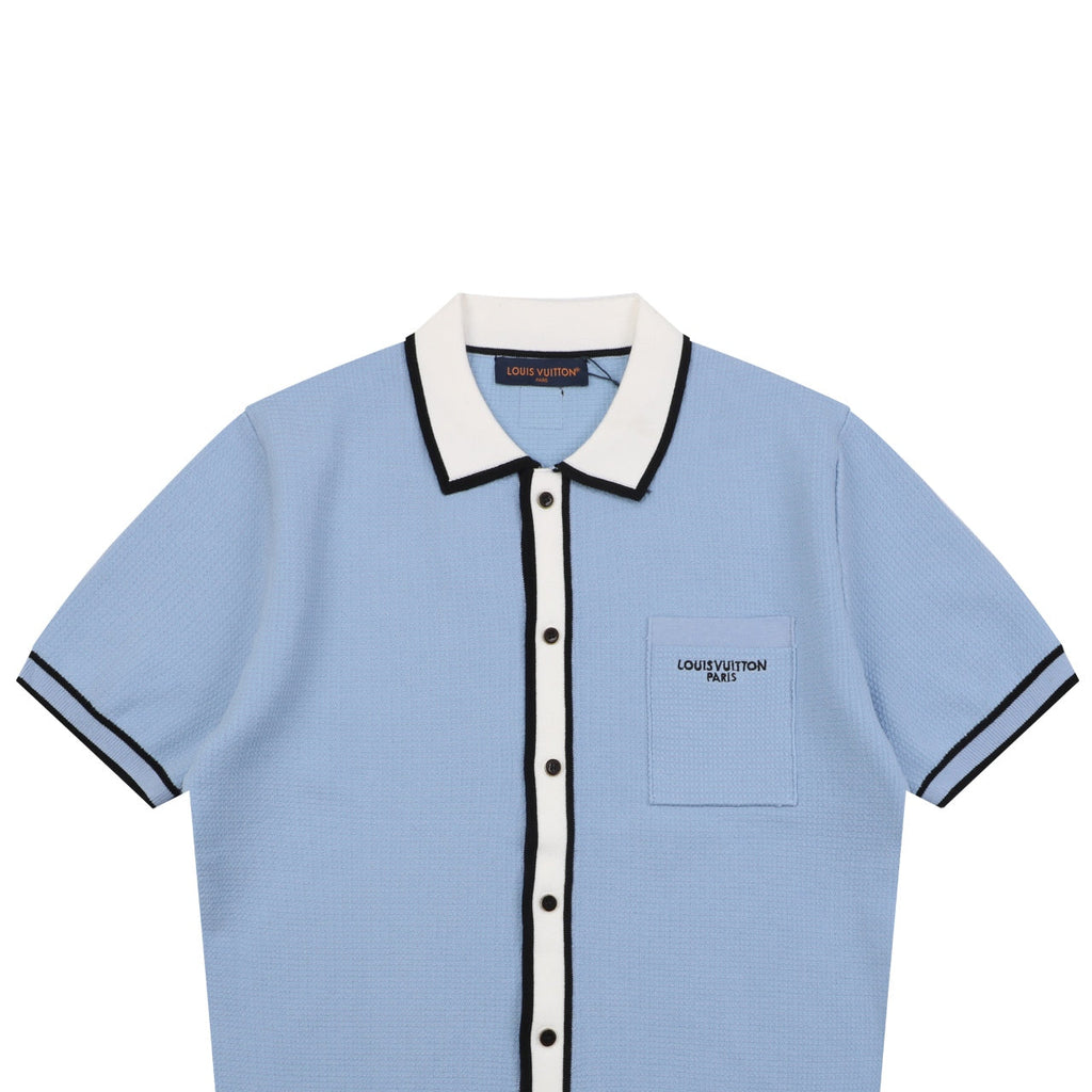 Louis Vuitton Contrast Placket Pocket Logo Short Sleeve Shirt — Ice Blue