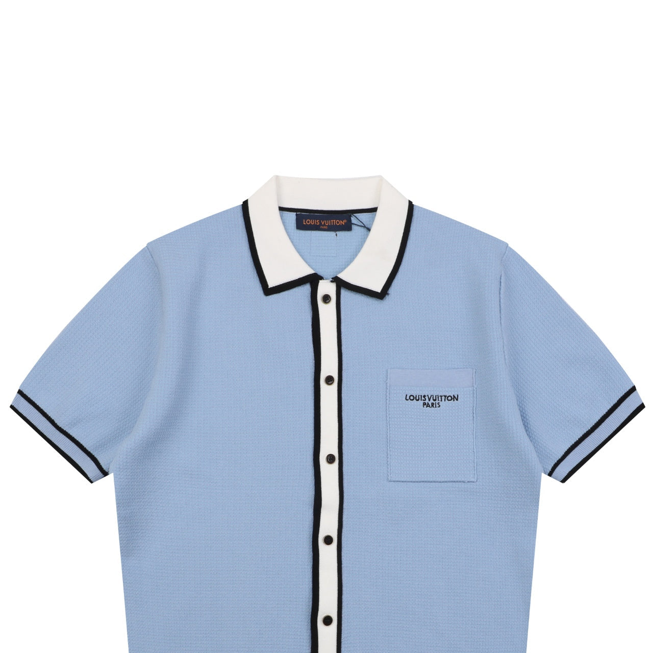 Louis Vuitton Contrast Placket Pocket Logo Short Sleeve Shirt — Ice Blue