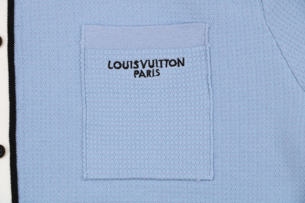 Louis Vuitton Contrast Placket Pocket Logo Short Sleeve Shirt — Ice Blue